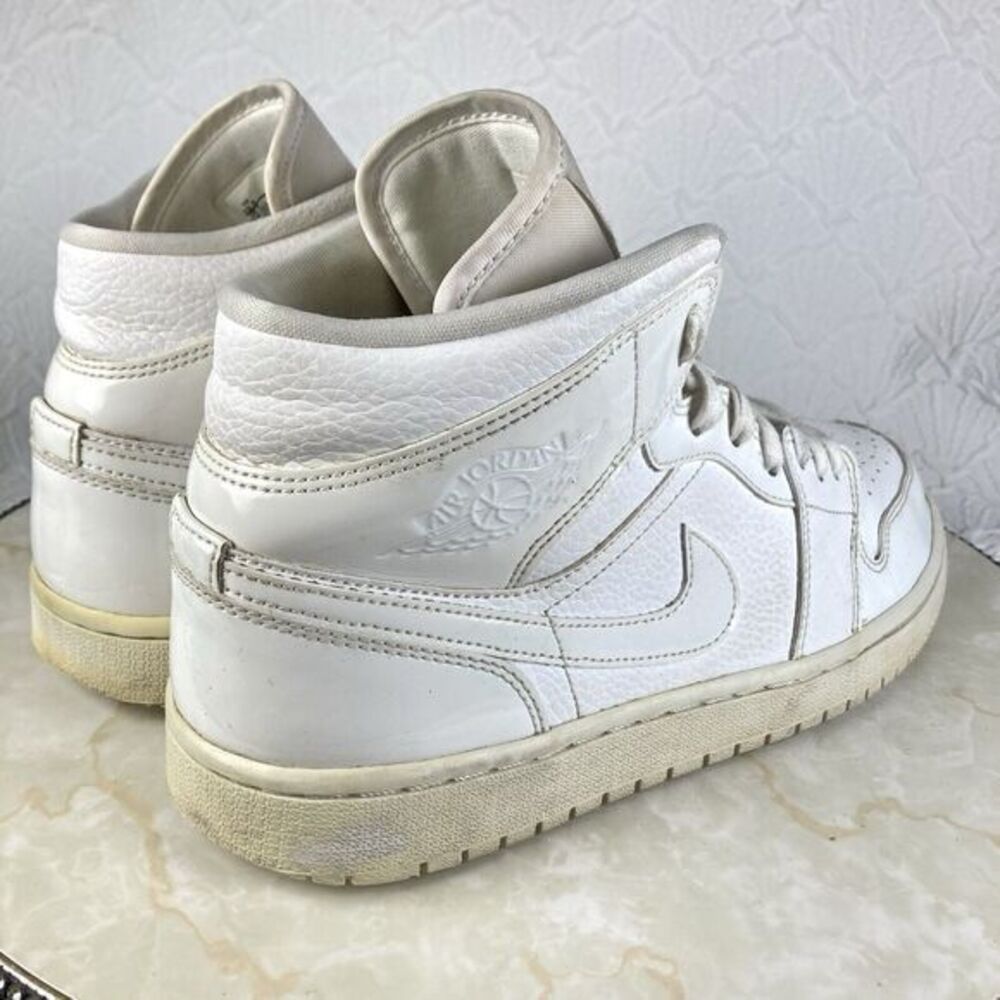 Nike Air Jordan 1 Mid Sneakers Mens 10.5 Triple White Leather High Rise Shoes - Picture 9 of 13